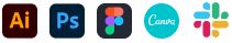 Illustrator、Photoshop、Figma、Canva、Slack